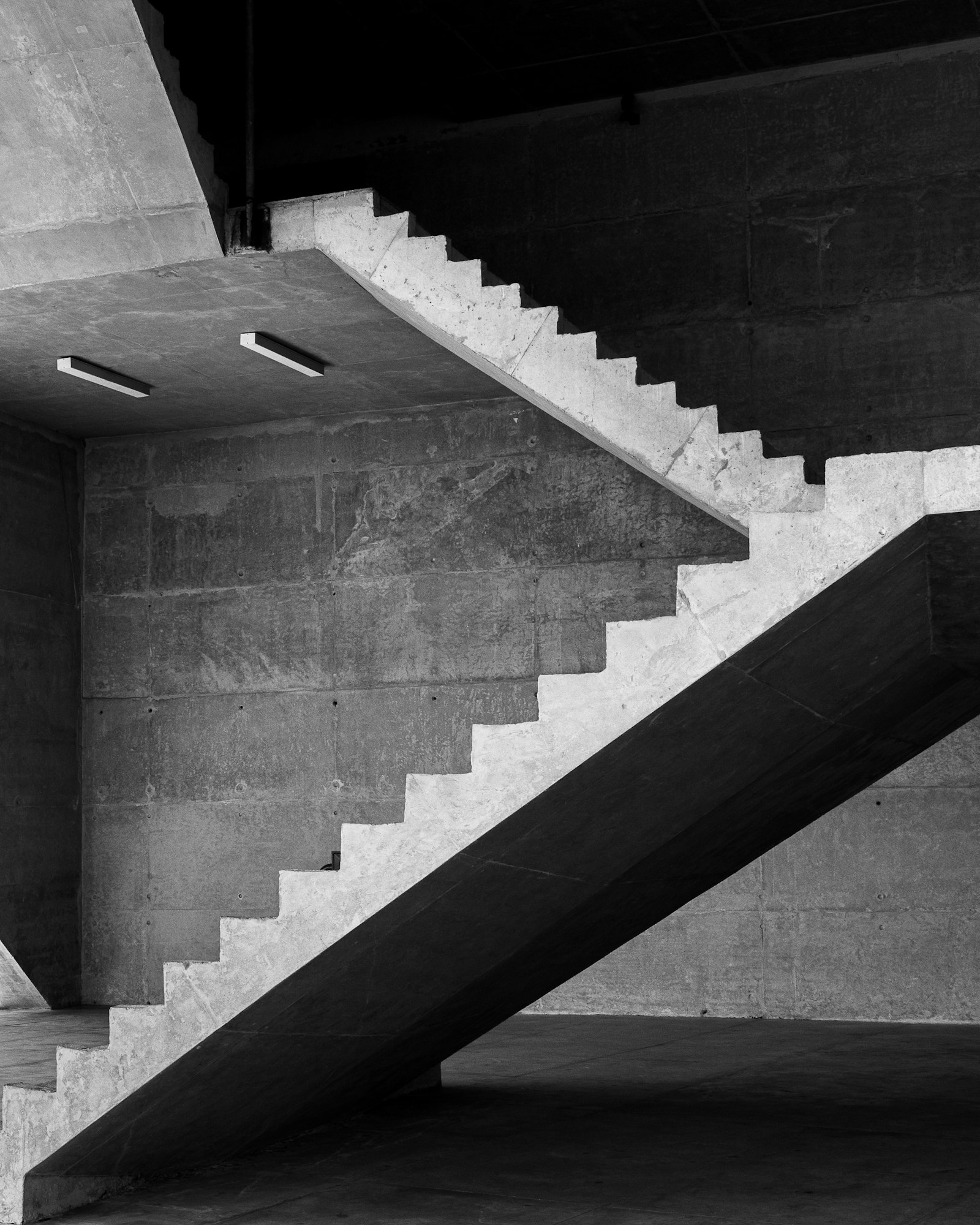 Concrete staircase in shadow